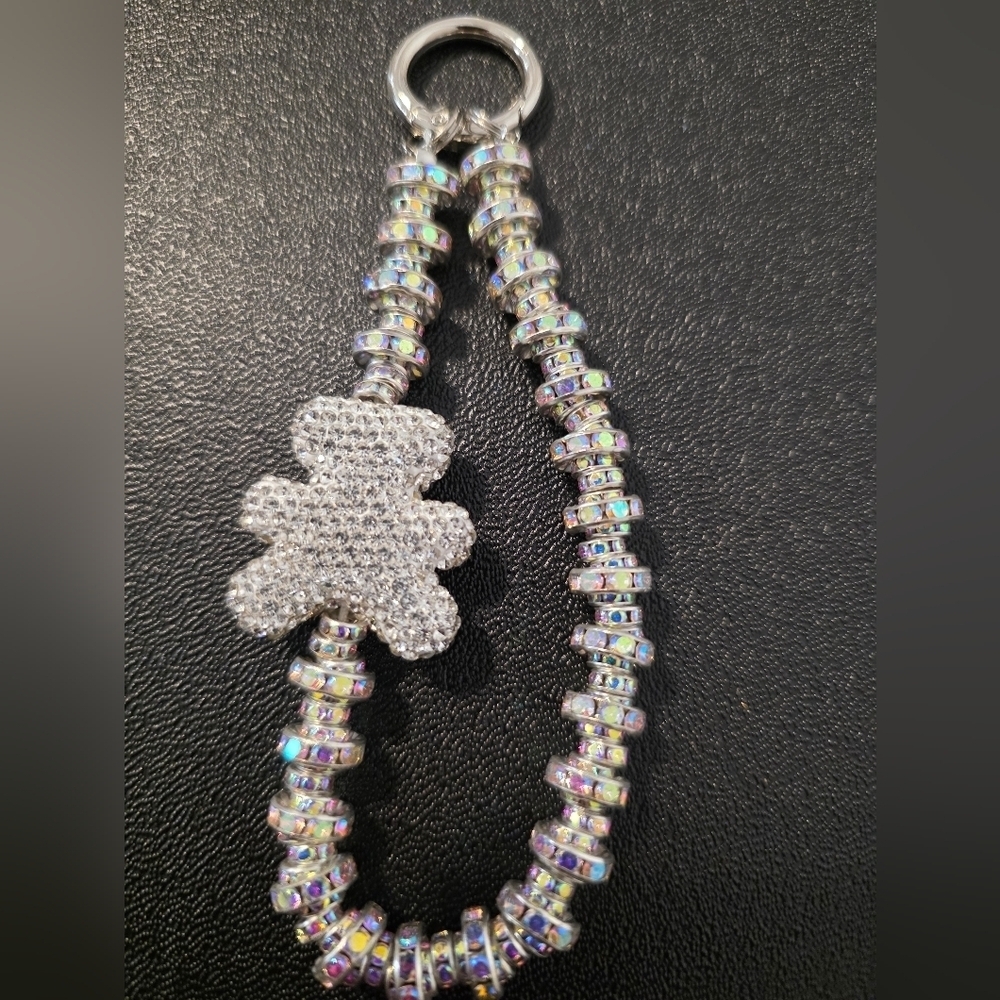 Elegant Silver Crystal Key Chain With Teddy Bear